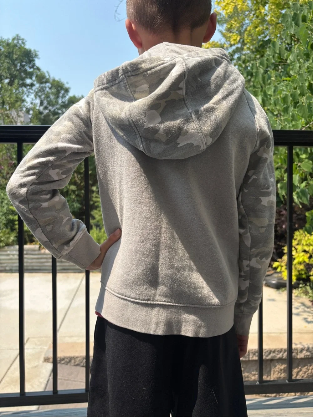 Nike Gray Camo Kids Zip Hoodie with Neon Yellow Logo